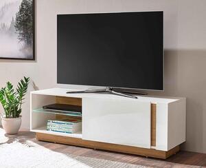 Comoda TV ~Doha~ cu aspect clasic, modern, culoare alb lucios-maro, 138 cm