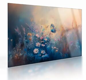 Tablou pe sticlă - Pajiște cu Fluture (70x50 cm)