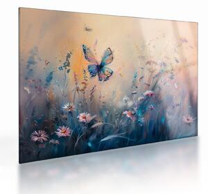 Tablou pe sticlă - Pajiște cu Fluture II (70x50 cm)