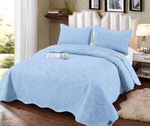 Cuvertura pat, catifea, matlasată, 3 piese, 220x240cm, albastru deschis, CVC388