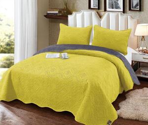 Cuvertura pat, catifea, matlasată, 3 piese, 220x240cm, galben lamaie, CVC386