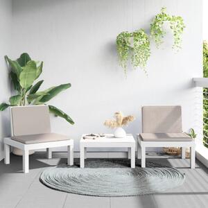 Set mobilier de grădină, 3 piese, cu perne, alb, PP