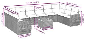 Set canapele de grădină cu perne, 11 piese, negru, poliratan