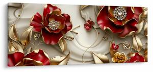 Tablou - Flori 3D Roșu-Auriu (120x50 cm)