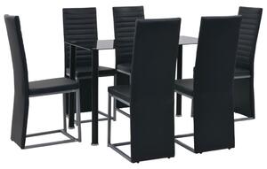 Set de mobilier, 7 piese, negru, oțel și sticlă securizată