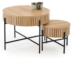 Set de măsuțe de cafea Houston 2038Negru, Maro deschis, 5cm, MDF, Rotund