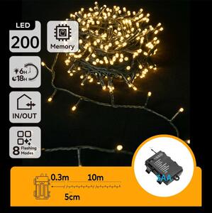 Aigostar - Ghirlandă LED pentru exterior, 200 LED, 8 funcții, 3xAA, 10,3 m, IP44, alb cald