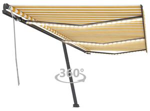 Copertină retractabilă manual cu LED, galben și alb, 600x300 cm