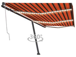 Copertină automată senzor vânt&LED, portocaliu&maro, 600x300 cm