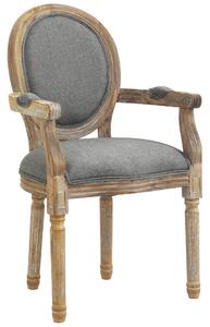 HOMCOM Scaun de Sufragerie Scaun de Salon medaillon Stil Louis XVI Lemn Masiv patinat sculptat Material Lin Gri | Aosom Romania