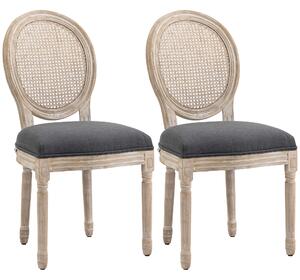 HOMCOM Set de 2 Scaune de Masa, Scaun de Salon medaillon de Stil Louis XVI, Lemn Masiv sculptat, patinat | Aosom Romania