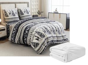 Set lenjerie cocolino WINTER DEER gri + cearsaf Cocolino microplus cu elastic SOFT 90x200 cm alb, pat de o persoana