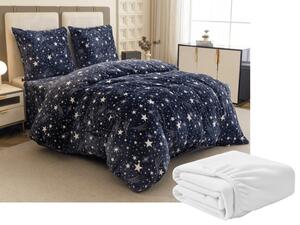 Set lenjerie cocolino STARLIGHT albastru inchis + cearsaf Cocolino microplus SOFT 90x200 cm alb, pentru un pat simplu