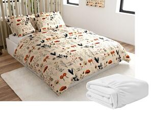 Set lenjerie cocolino PAPAVA crem + cearsaf Cocolino microplus cu elastic SOFT 180x200 cm alb, pat dublu
