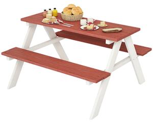 Outsunny, Set masă de picnic cu bănci pentru copii, din lemn masiv, ideală pentru grădină, 89 x 79 x 50 cm, maro și alb | Aosom Romania