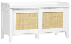 HOMCOM Banc de pantofi mobilier de depozitare cu ușă glisantă și fațade din răchită împletită 80 x 35 x 45 cm alb | Aosom Romania