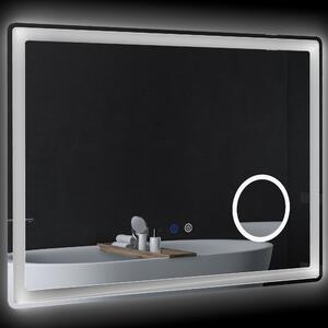 Kleankin Oglindă de baie rectangulară cu LED, funcție antiabur, luminozitate reglabilă, oglindă cu zoom x3 80 x 60 cm transparent | Aosom Romania