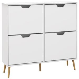HOMCOM, Dulap pantofi, 4 clapete, 16 perechi, cu raft reglabil, picioare din lemn de pin, 95 x 26 x 95 cm, alb | Aosom Romania