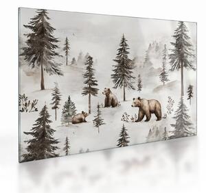 Tablou pe sticlă - Pădure cu Urși (70x50 cm)