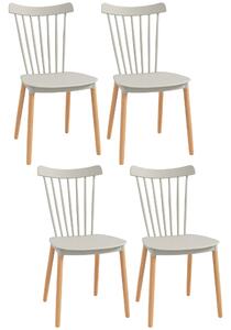HOMCOM Set de 4 scaune stil scandinav, spătar înalt, șezut din polipropilenă, picioare din fag 48 x 52,5 x 83 cm gri | Aosom Romania