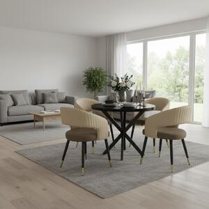 Masă fixă Rotundă Tania X Negru cu 4 Scaune Piele Sintetică Monaco Maro Crem