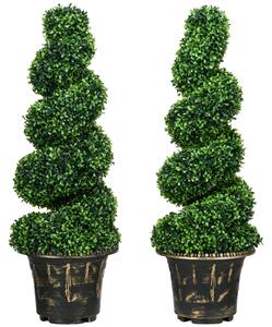 HOMCOM Arbore artificial formați în spirală, set de 2 plante artificiale, cu ghiveci, înălțime 90 cm, Verde | Aosom Romania