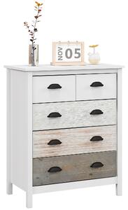 HOMCOM Comodă 5 sertare mobilier de depozitare cu mânere, 70 x 38 x 85 cm, alb | Aosom Romania
