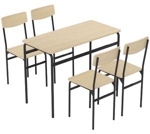 HOMCOM Set de Masă Rectangulară și 4 Scaune, Negru și Culoare Lemn | Aosom Romania