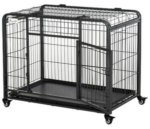 PawHut Tarc pentru caini pliabil, ușă dublă cu blocare 4 roți cu frână și fund detașabil, 109.5x71x78cm, Negru | Aosom Romania