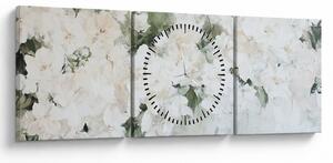 Tablou - Abstracție de Flori Albe (cu ceas) (90x30 cm)