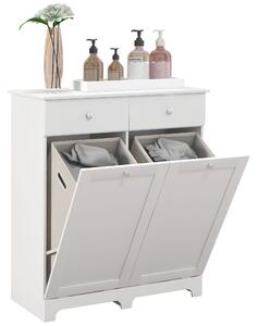 HOMCOM Dulap de baie, mobilier de stocare, cu coșuri pentru rufe pliabile 2 sertare, 78L x 40l x 90,5H cm, alb | Aosom Romania