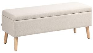 HOMCOM bancă cu spațiu de depozitare 110 x 39 x 45 cm din material cu aspect de in, picioare din lemn de cauciuc, capacitate 220 kg, bej | Aosom Romania