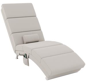 HOMCOM Fotoliu relax salon fotoliu de masaj și încălzire șezlong cu telecomandă și pernă, efect de lin, crem | Aosom Romania