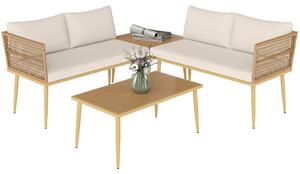 Outsunny Set Mobilier de Grădină din 4 Piese cu 2 Canapele și 2 Măsuțe de Cafea, 116x65x70 cm, Alb Crem | Aosom Romania