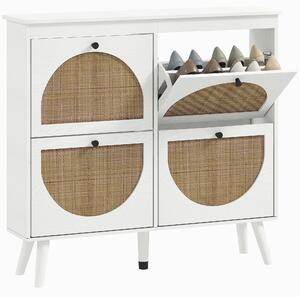 HOMCOM Dulap de pantofi 4 plier 20 de perechi raft ajustabil stil boem picioare din lemn masiv 105 x 24 x 97.5 cm alb | Aosom Romania