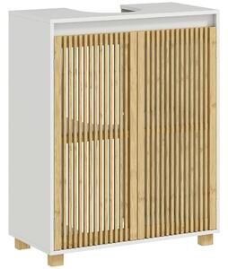 HOMCOM Mobilier sub chiuvetă baie, dulap cu uși jituite din bambus, 60 x 30 x 75 cm, efect lemn natural | Aosom Romania