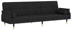 Canapea extensibilă cu perne, negru, catifea
