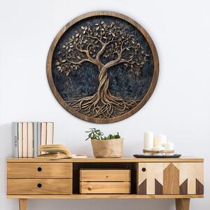 DUBLEZ | Tablou rustic din lemn - Arborele vieții și înțelepciunea | Imprimare UV premium