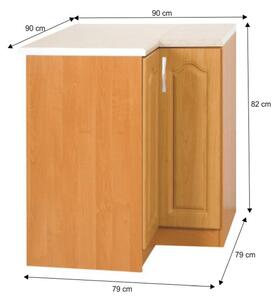 KONDELA Cabinet de bucătărie, inferior, dreapta, anin, LORA MDF NEW KLASIK S90/90