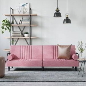 Canapea extensibilă cu cotiere, roz, catifea
