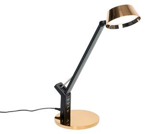 Lampă de masă neagră cu alamă, inclusiv LED cu USB - Edward