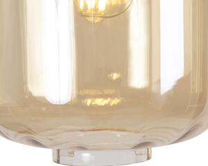 Lampă suspendată design negru cu sticlă chihlimbar 3 lumini 226 cm - Qara