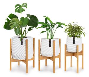 Fox & Fern Zeist Suport pentru plante, set de 3, 2 înălțimi, combinabil, design cu sertar, natural