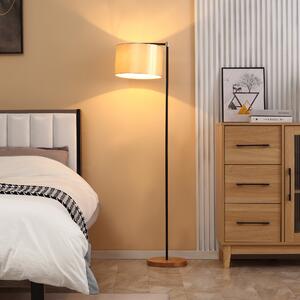 HOMCOM Lampă de podea de design cu abajur din material textil și bază din lemn pentru camera de zi și dormitor, negru, auriu