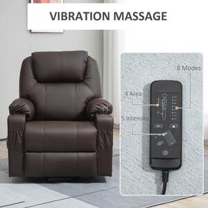 HOMCOM Scaun cu ridicare electric pentru varstnici cu masaj, din piele PU rezistenta cu telecomanda, buzunare laterale, maro