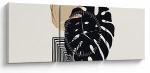 Tablou - Abstracție cu frunze tropicale N⁰2 (cu ceas) (90x30 cm)