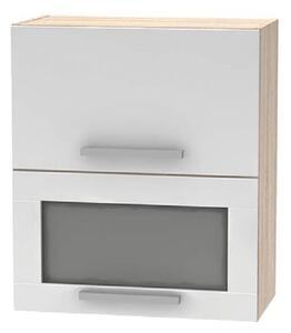 KONDELA Cabinet superior batant cu sticlă 2DV, stejar sonoma/alb, NOVA PLUS NOPL-009-OH