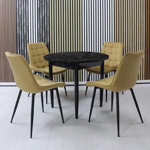 Set Masă Aris Rotundă Negru Marmorat cu 4 Scaune Onix Bej