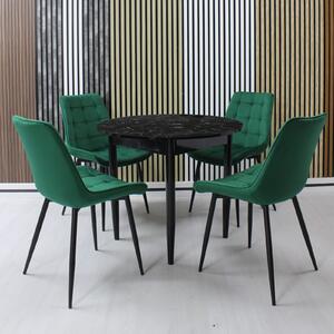 Set Masă Aris Rotundă Negru Marmorat cu 4 Scaune Onix Verde