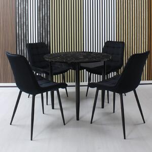 Set Masă Aris Rotundă Negru Marmorat cu 4 Scaune Onix Negru